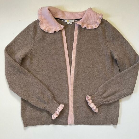 BODEN *Pink/Beige* Frill Collared Cardigan 10 - Picture 11 of 14